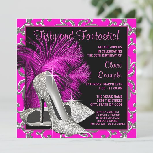 Heet Roze Glitter Hoge Hakken Vrouwen 50ste Verjaa Kaart