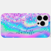 Heet Roze Glitter Iridescente Glam Meisjesachtige Case-Mate iPhone Case (Achterkant (horizontaal))