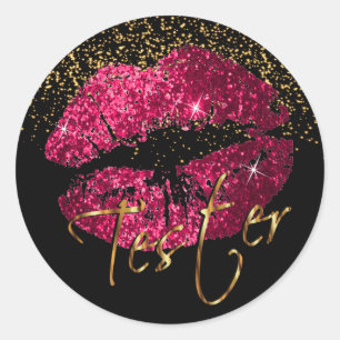 Heet Roze Glitter Lippen 3 - Tester Ronde Sticker