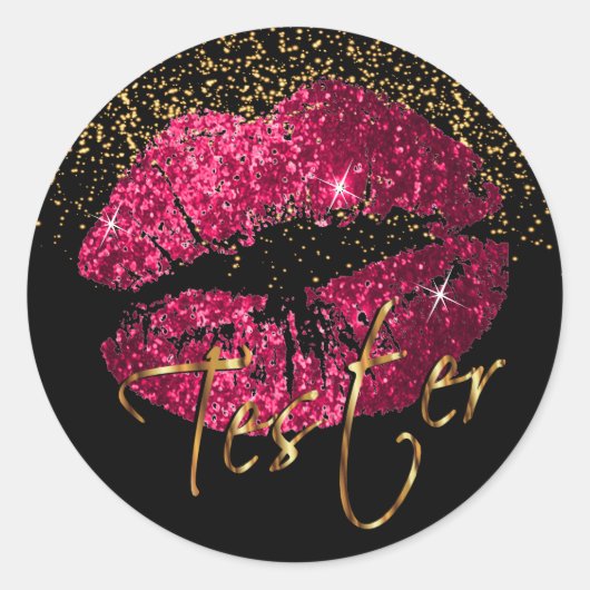 Heet Roze Glitter Lippen 3 - Tester Ronde Sticker (Voorkant)