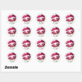 Heet Roze Glitter Lippen op Satijn Wit - Tester Ronde Sticker (Vel)
