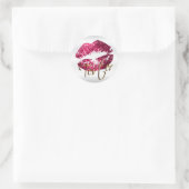 Heet Roze Glitter Lippen op Satijn Wit - Tester Ronde Sticker (Tas)