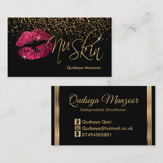 Heet Roze Glitter Lips & Gouden Confetti Visitekaartje (Voorkant / Achterkant)