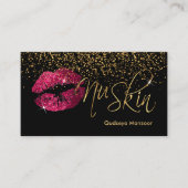 Heet Roze Glitter Lips & Gouden Confetti Visitekaartje (Voorkant)