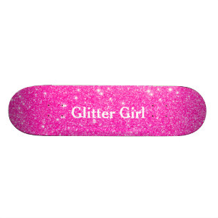 Heet Roze Glitter Meisje Laat Je Glamour Schittere Persoonlijk Skateboard