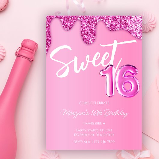 Heet roze glitter meisje lief 16 verjaardagsfeest kaart
