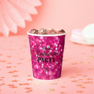 Heet Roze Glitter Modern Glam Bachelorette Party Papieren Bekers
