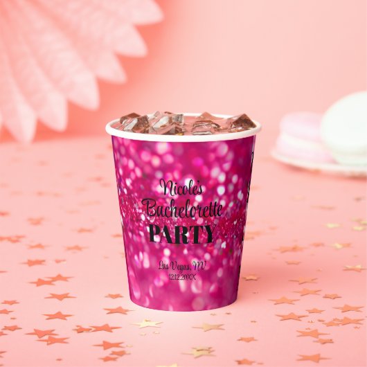 Heet Roze Glitter Modern Glam Bachelorette Party Papieren Bekers (Insitu)