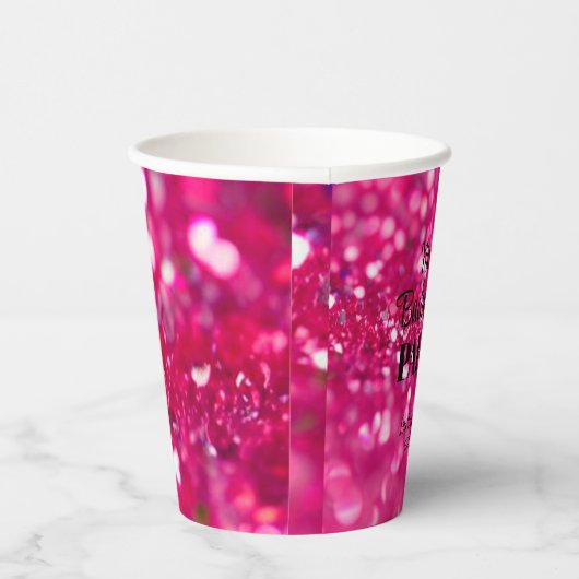 Heet Roze Glitter Modern Glam Bachelorette Party Papieren Bekers (Rechts)