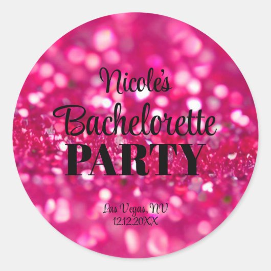 Heet Roze Glitter Moderne Glam Bachelorette Feest Ronde Sticker (Voorkant)
