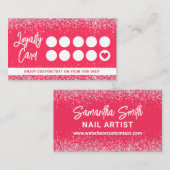 Heet Roze Glitter Nail Artiest Beauty Salon Klantenkaartje (Voorkant / Achterkant)