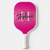Heet Roze Glitter Ombre Monogram Pickleball Paddle (Voorkant)
