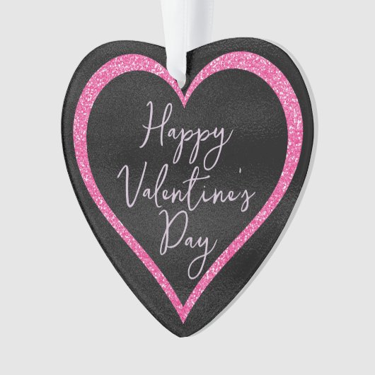 Heet Roze Glitter op Zwarte Romantische Valentijns Ornament (voorkant)
