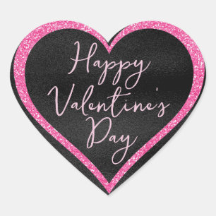 Heet Roze Glitter op Zwarte Valentijnsdag Hart Sticker