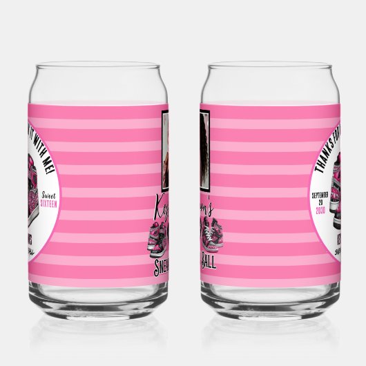 Heet Roze Glitter Sneaker Bal Foto Verjaardag Blikvorm Glas (Links)