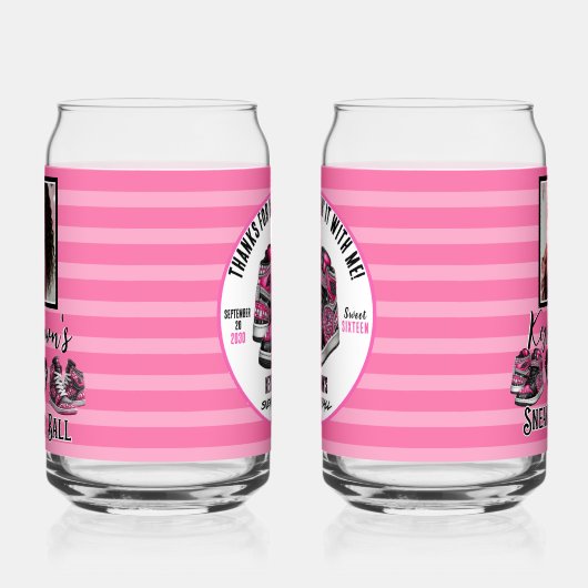 Heet Roze Glitter Sneaker Bal Foto Verjaardag Blikvorm Glas (Rechts)