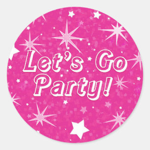 Heet Roze Glitter Sterren Laten we naar het Feest  Ronde Sticker
