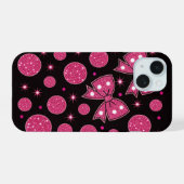 Heet Roze Glitter Strikken & Stippen Chic  iPhone 15 Case (Achterkant horizontaal)