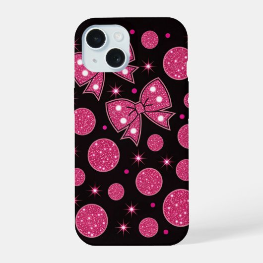 Heet Roze Glitter Strikken & Stippen Chic  iPhone 15 Case (Achterkant)