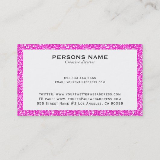 Heet Roze Glitter Textuur Print Visitekaartje (Achterkant)
