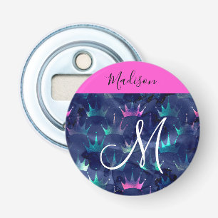 Heet Roze Glitter Vonken Zeemeermin Kroontjes Mono Button Flesopener