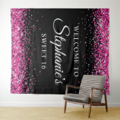 Heet Roze Glitter Zwart Lief 16 Verjaardag Welkom Wandkleed (In Situ (horizontaal))