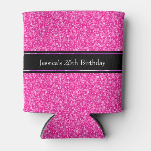 Heet Roze Glitter & Zwart-Roze Accenten 2 Blikjeskoeler (Voorkant)
