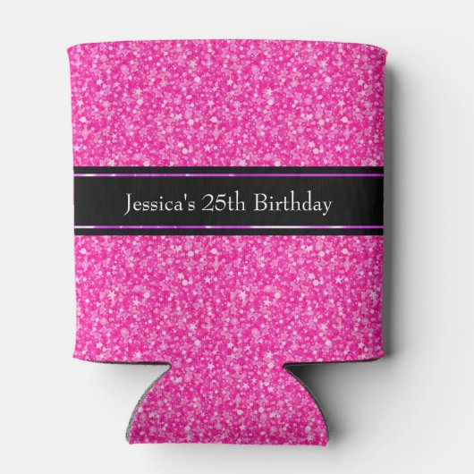 Heet Roze Glitter & Zwart-Roze Accenten 2 Blikjeskoeler (Achterkant)