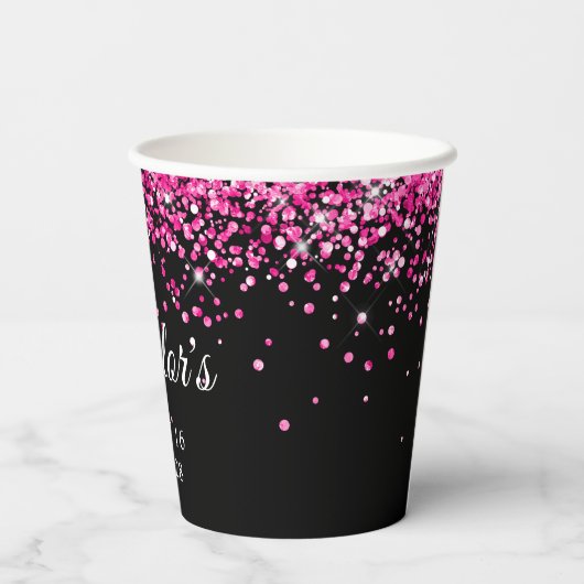 Heet Roze Glitter Zwart Zoet 16 Papieren Bekers (Achterkant)