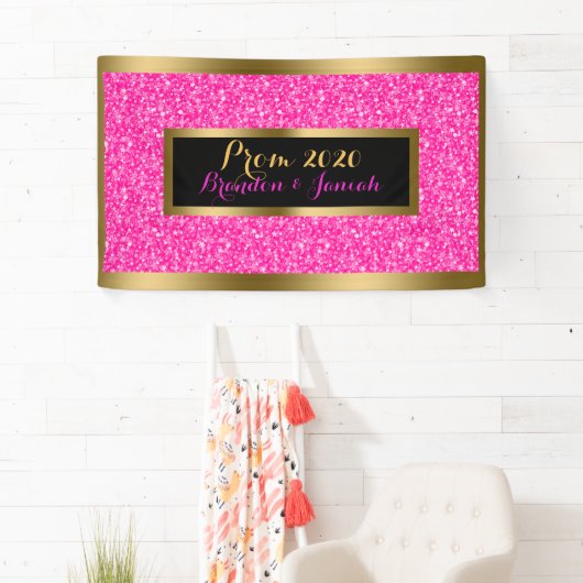 Heet Roze Glitterpatroon met Goud Spandoek (Insitu)
