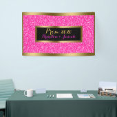 Heet Roze Glitterpatroon met Goud Spandoek (Beurs)