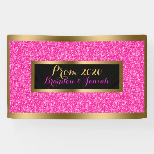 Heet Roze Glitterpatroon met Goud Spandoek (Horizontaal)