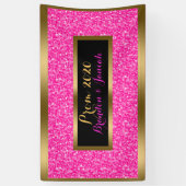 Heet Roze Glitterpatroon met Goud Spandoek (Verticaal)