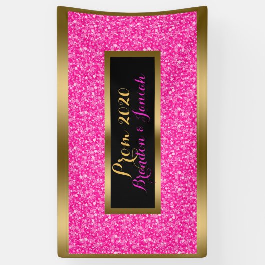 Heet Roze Glitterpatroon met Goud Spandoek (Verticaal)