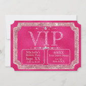 Heet Roze Glitters & Diamanten VIP Ticket Kaart (Voorkant)