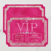 Heet Roze Glitters & Diamanten VIP Ticket Kaart (Voorkant / Achterkant)