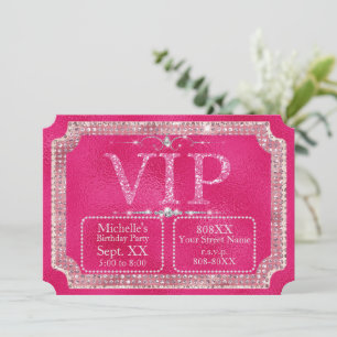 Heet Roze Glitters & Diamanten VIP Ticket Kaart