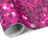 Heet roze glitters namaak glans cadeaupapier (Rol Hoek)