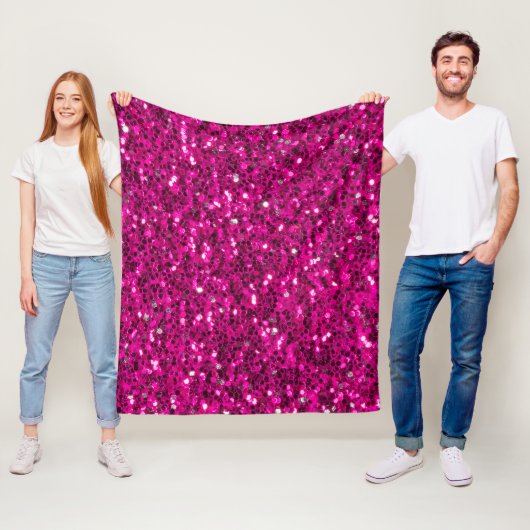 Heet roze glitters namaak glans fleece deken (In situ)