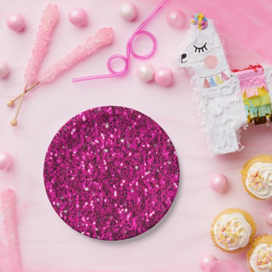 Heet roze glitters namaak glans papieren bordje (Feest)