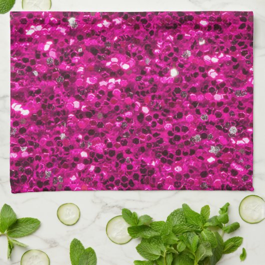 Heet roze glitters namaak glans theedoek (Gevouwen)