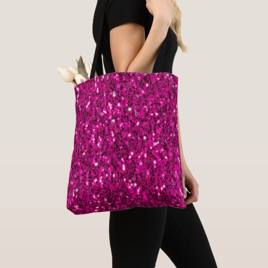 Heet roze glitters namaak glans tote bag (Dichtbij)