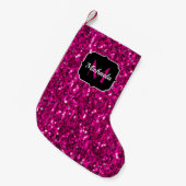 Heet roze glitters namaak glinsterend monogram kleine kerstsok (Voorkant (Hangend))