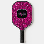 Heet roze glitters namaak glinsterend monogram pickleball paddle (Voorkant)