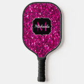 Heet roze glitters namaak glinsterend monogram pickleball paddle (Achterkant)