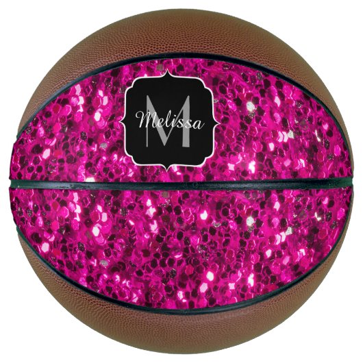 Heet roze glitters nep glans Monogram Basketbal (Voorkant)