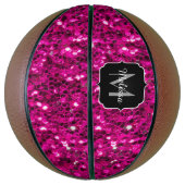 Heet roze glitters nep glans Monogram Basketbal (Verticaal)