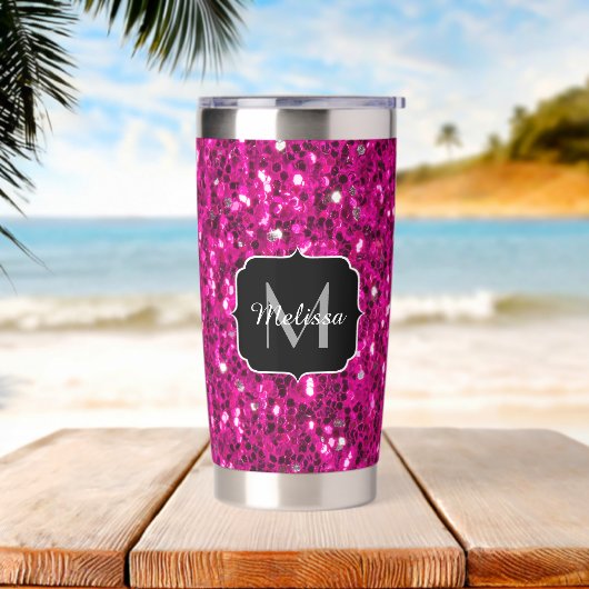 Heet roze glitters nep glinsterend Monogram Geïsoleerde Drinkbeker (Strand)