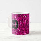 Heet roze glitters nep glinsterend monogram koffiemok (Voorkant links)