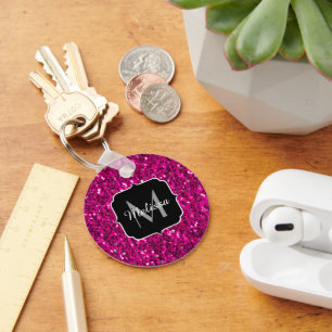 Heet roze glitters nep glinsterend monogram sleutelhanger